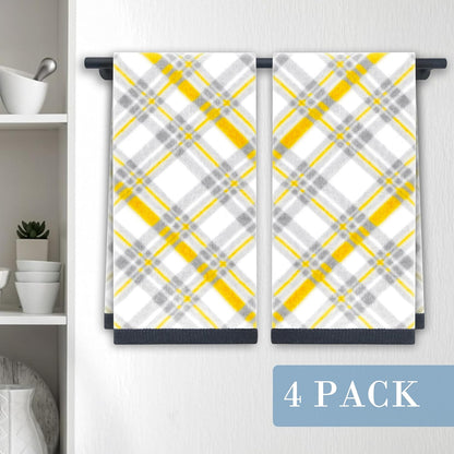 Yellow Hand Towels for Bathroom (15"x25", 4 Pack) - 100% Cotton | Light | Soft | Absorbent | 400 GSM | Fluffy, Checkered Hand Towels for Showering & Guest Use, Yellow and Gray Gingham Print