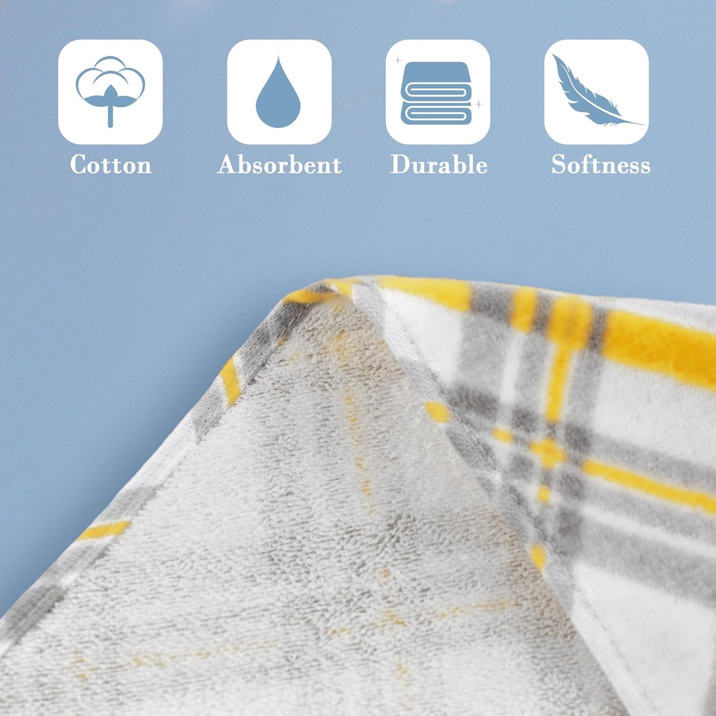 Yellow Hand Towels for Bathroom (15"x25", 4 Pack) - 100% Cotton | Light | Soft | Absorbent | 400 GSM | Fluffy, Checkered Hand Towels for Showering & Guest Use, Yellow and Gray Gingham Print