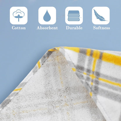 Yellow Hand Towels for Bathroom (15"x25", 4 Pack) - 100% Cotton | Light | Soft | Absorbent | 400 GSM | Fluffy, Checkered Hand Towels for Showering & Guest Use, Yellow and Gray Gingham Print