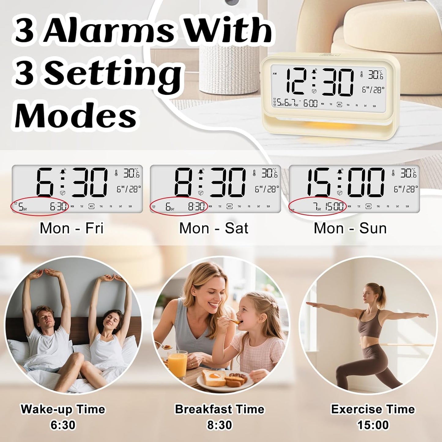 Digital Alarm Clocks Bedside, Digital Clock with 7,09" Large LED Display for Bedrooms, 3 Level Brightness, Night Light, Snooze, USB Port, Backup Battery Desk Clock
