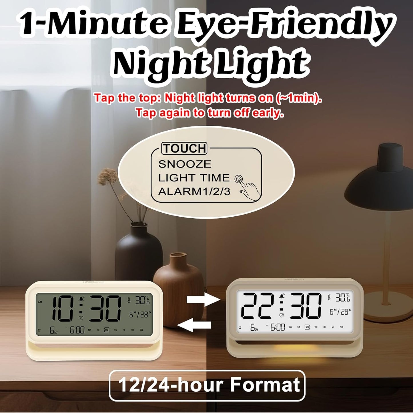 Digital Alarm Clocks Bedside, Digital Clock with 7,09" Large LED Display for Bedrooms, 3 Level Brightness, Night Light, Snooze, USB Port, Backup Battery Desk Clock