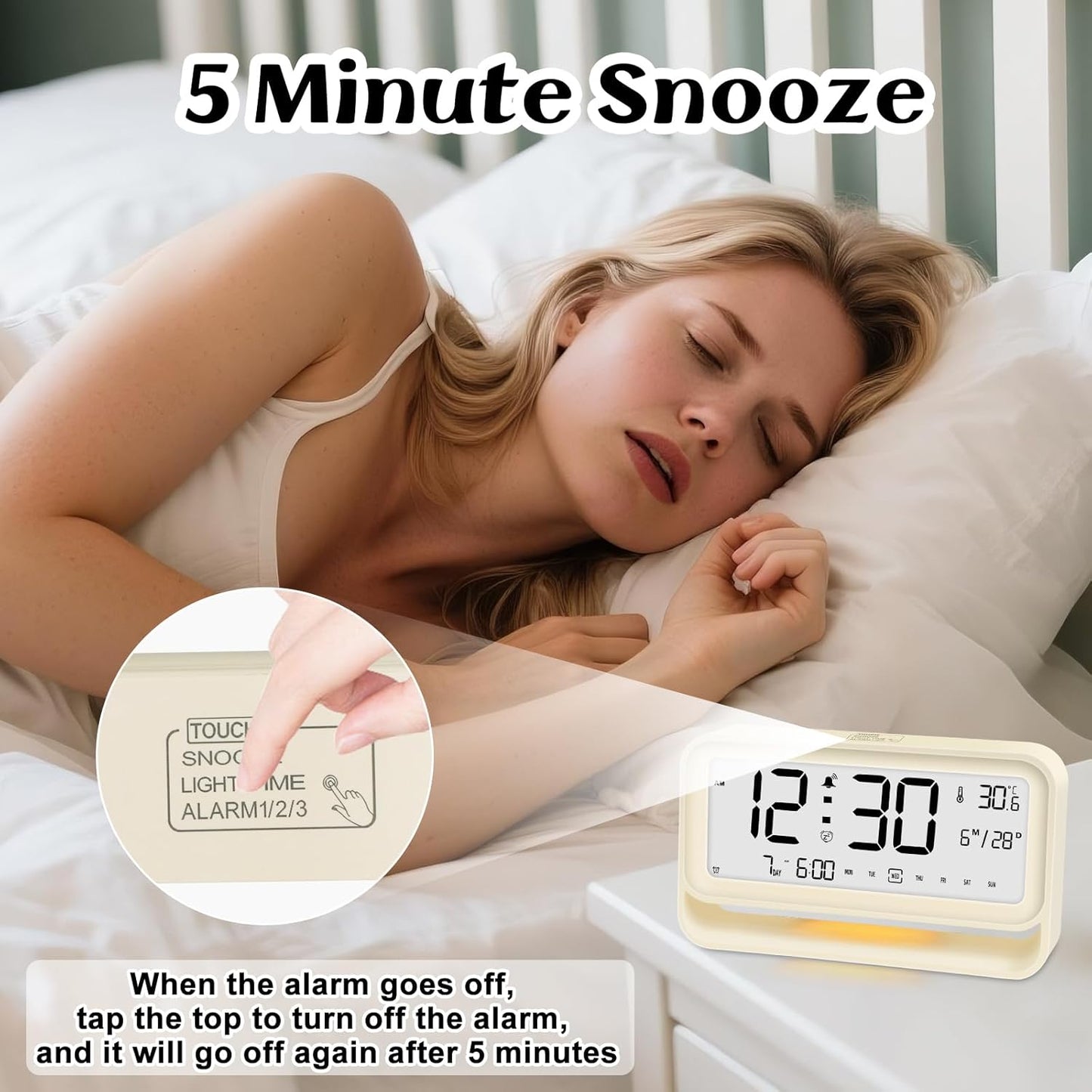 Digital Alarm Clocks Bedside, Digital Clock with 7,09" Large LED Display for Bedrooms, 3 Level Brightness, Night Light, Snooze, USB Port, Backup Battery Desk Clock