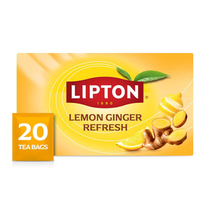 Lemon Ginger Tea Bags, caffeine free Tea, Refresh Fruit and Herbal Tea, Individually Wrapped, 20 Tea Bags