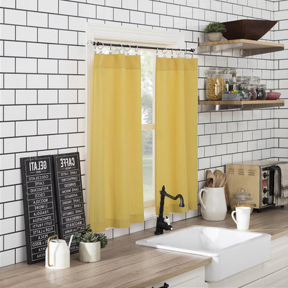 Martine Microfiber Semi-Sheer Rod Pocket Kitchen Curtain Valance and Tiers Set, 54" x 24", Yellow