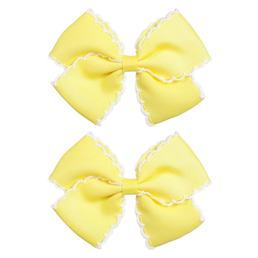 Yellow Hair Bow Clips, Grosgrain Ribbon hairpins with Wavy Edge, 4 Inch Handmade Hair Accessories for Girls