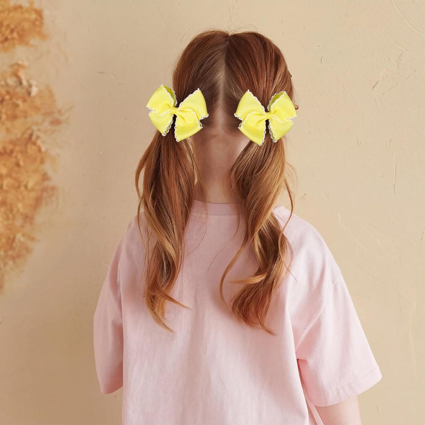 Yellow Hair Bow Clips, Grosgrain Ribbon hairpins with Wavy Edge, 4 Inch Handmade Hair Accessories for Girls