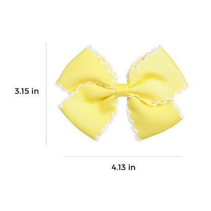 Yellow Hair Bow Clips, Grosgrain Ribbon hairpins with Wavy Edge, 4 Inch Handmade Hair Accessories for Girls