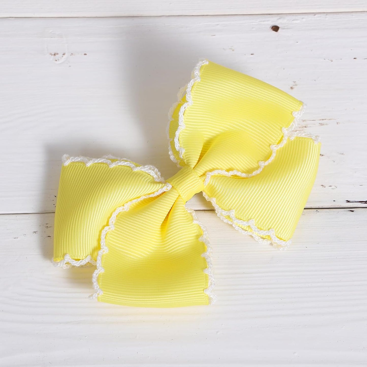 Yellow Hair Bow Clips, Grosgrain Ribbon hairpins with Wavy Edge, 4 Inch Handmade Hair Accessories for Girls