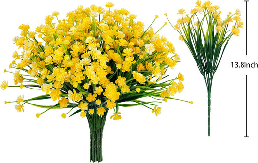 24 Bundles Artificial Flowers for Outdoors Decorations, Yellow | Fake plastic plants, faux greenery stems, UV resistant, for autumn Thanksgiving indoor outdoor garden patio table home decor