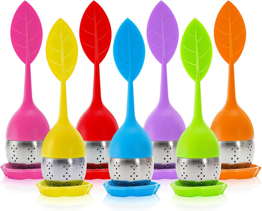 7 Pack Silicone Tea Infuser, Cute Loose Leaf Tea Steeper, Fine Mesh Tea Strainer with Drip Tray, Stainless Steel Tea Filter Ball Tea Diffuser Steeper for Cup Mug