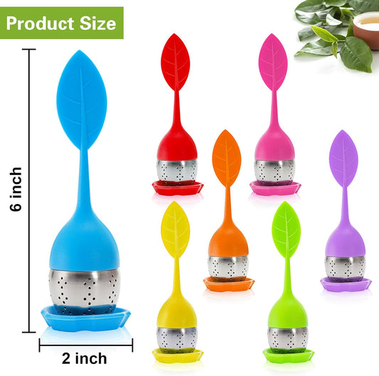 7 Pack Silicone Tea Infuser, Cute Loose Leaf Tea Steeper, Fine Mesh Tea Strainer with Drip Tray, Stainless Steel Tea Filter Ball Tea Diffuser Steeper for Cup Mug