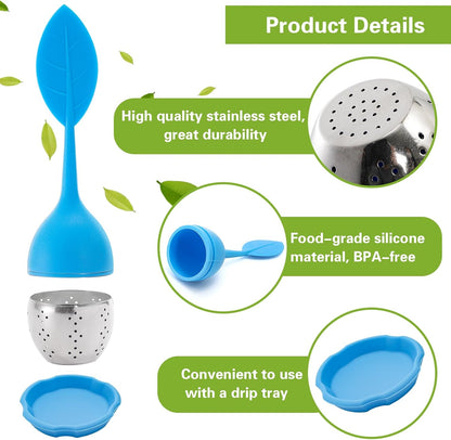 7 Pack Silicone Tea Infuser, Cute Loose Leaf Tea Steeper, Fine Mesh Tea Strainer with Drip Tray, Stainless Steel Tea Filter Ball Tea Diffuser Steeper for Cup Mug