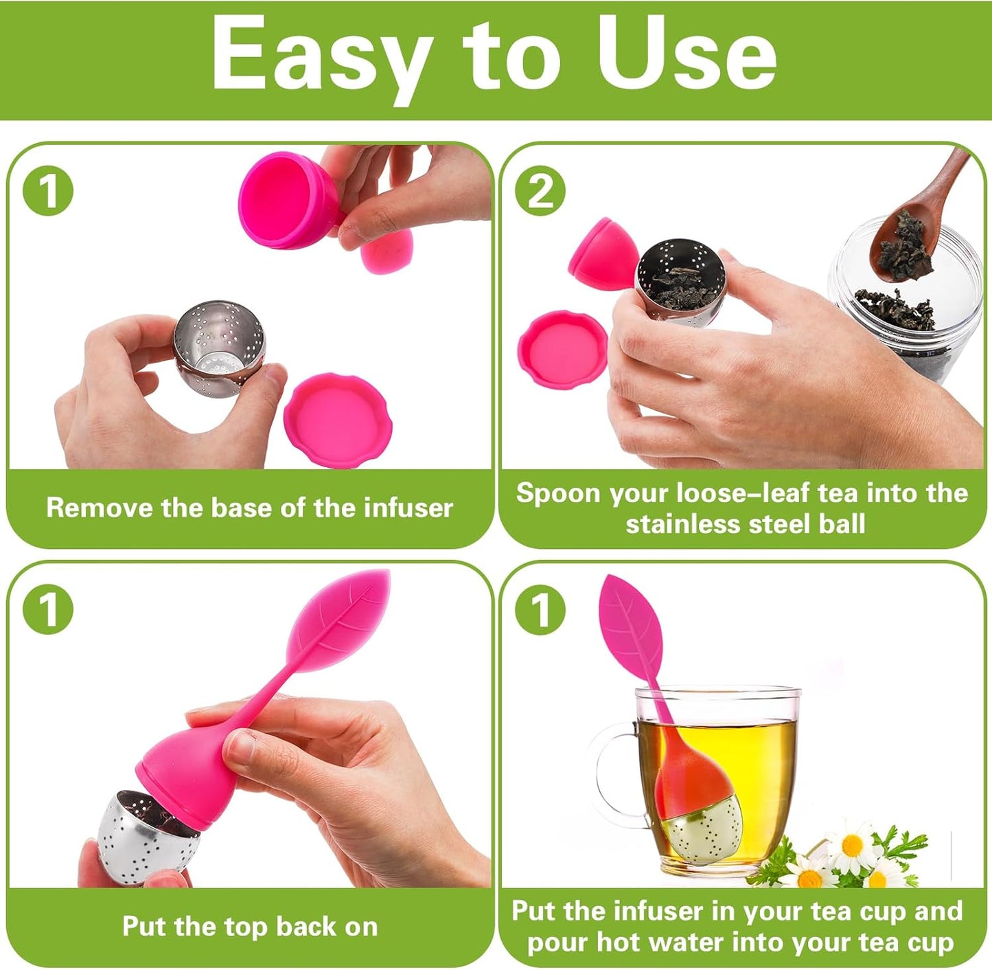 7 Pack Silicone Tea Infuser, Cute Loose Leaf Tea Steeper, Fine Mesh Tea Strainer with Drip Tray, Stainless Steel Tea Filter Ball Tea Diffuser Steeper for Cup Mug