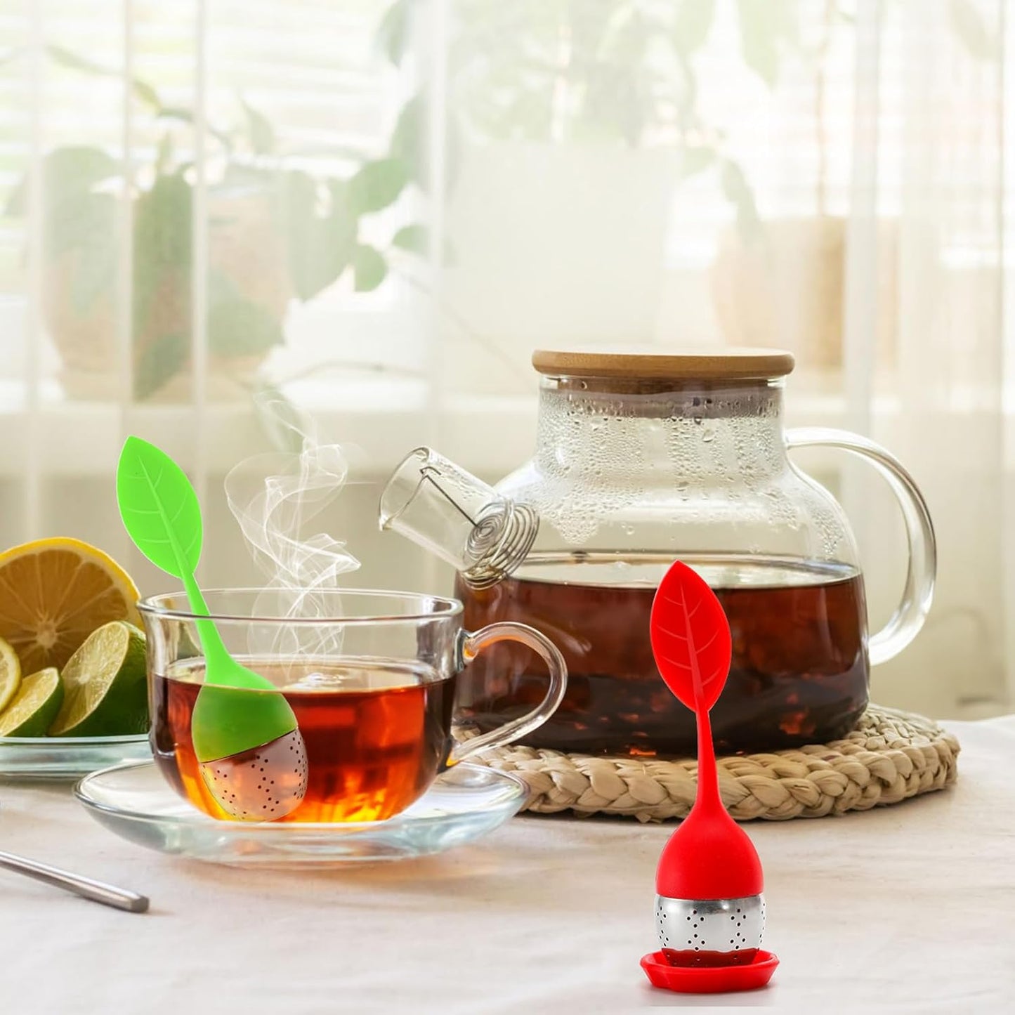 7 Pack Silicone Tea Infuser, Cute Loose Leaf Tea Steeper, Fine Mesh Tea Strainer with Drip Tray, Stainless Steel Tea Filter Ball Tea Diffuser Steeper for Cup Mug