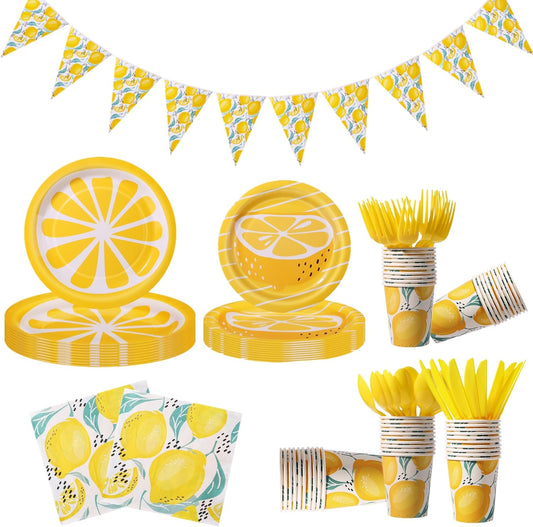 141 Pcs Lemon Birthday Decorations Plates and Napkins Yellow Lemons Summer Party Supplies for Baby Shower Lemon Theme Disposable Plates Tableware Set, Serves 20 Guests