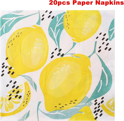 141 Pcs Lemon Birthday Decorations Plates and Napkins Yellow Lemons Summer Party Supplies for Baby Shower Lemon Theme Disposable Plates Tableware Set, Serves 20 Guests