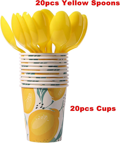 141 Pcs Lemon Birthday Decorations Plates and Napkins Yellow Lemons Summer Party Supplies for Baby Shower Lemon Theme Disposable Plates Tableware Set, Serves 20 Guests