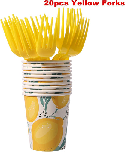 141 Pcs Lemon Birthday Decorations Plates and Napkins Yellow Lemons Summer Party Supplies for Baby Shower Lemon Theme Disposable Plates Tableware Set, Serves 20 Guests