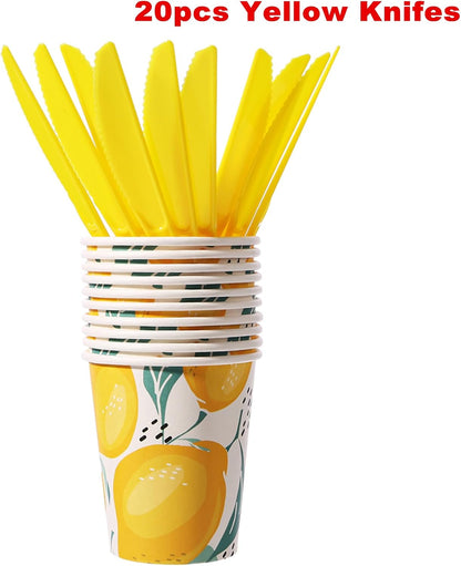 141 Pcs Lemon Birthday Decorations Plates and Napkins Yellow Lemons Summer Party Supplies for Baby Shower Lemon Theme Disposable Plates Tableware Set, Serves 20 Guests