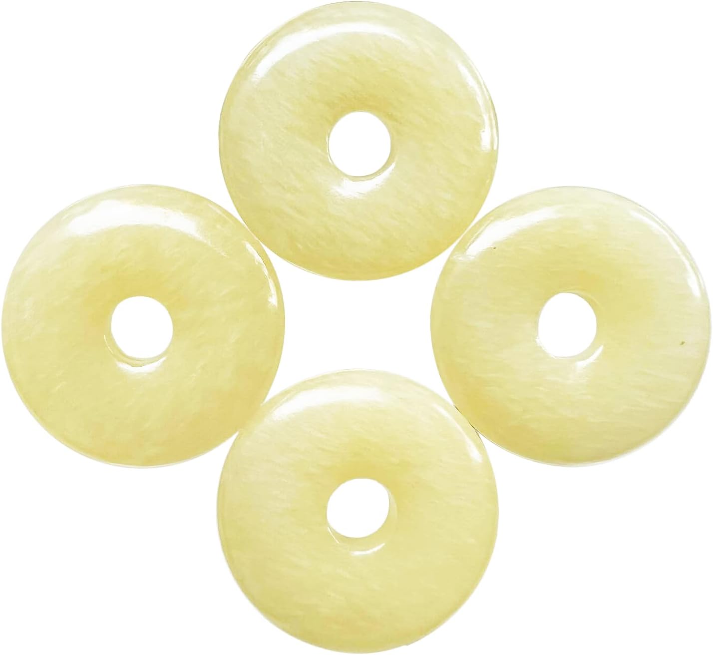 Large Hole 7mm Round Gemstone Disc Lucky Coin Pendant Bead for Jewelry Making, Polished Crystal Amulet Circle Donut Loose Stone Supplies 1.18”(30mm),4Pcs, Yellow Jade