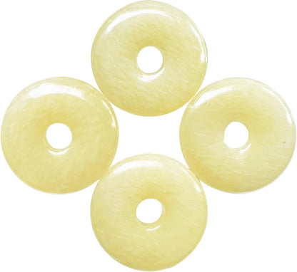 Large Hole 7mm Round Gemstone Disc Lucky Coin Pendant Bead for Jewelry Making, Polished Crystal Amulet Circle Donut Loose Stone Supplies 1.18”(30mm),4Pcs, Yellow Jade
