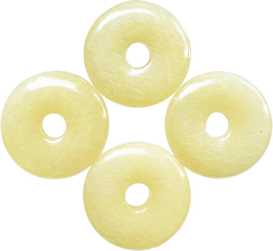 Large Hole 7mm Round Gemstone Disc Lucky Coin Pendant Bead for Jewelry Making, Polished Crystal Amulet Circle Donut Loose Stone Supplies 1.18”(30mm),4Pcs, Yellow Jade