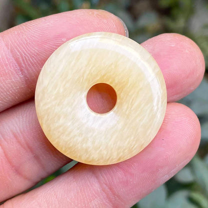 Large Hole 7mm Round Gemstone Disc Lucky Coin Pendant Bead for Jewelry Making, Polished Crystal Amulet Circle Donut Loose Stone Supplies 1.18”(30mm),4Pcs, Yellow Jade