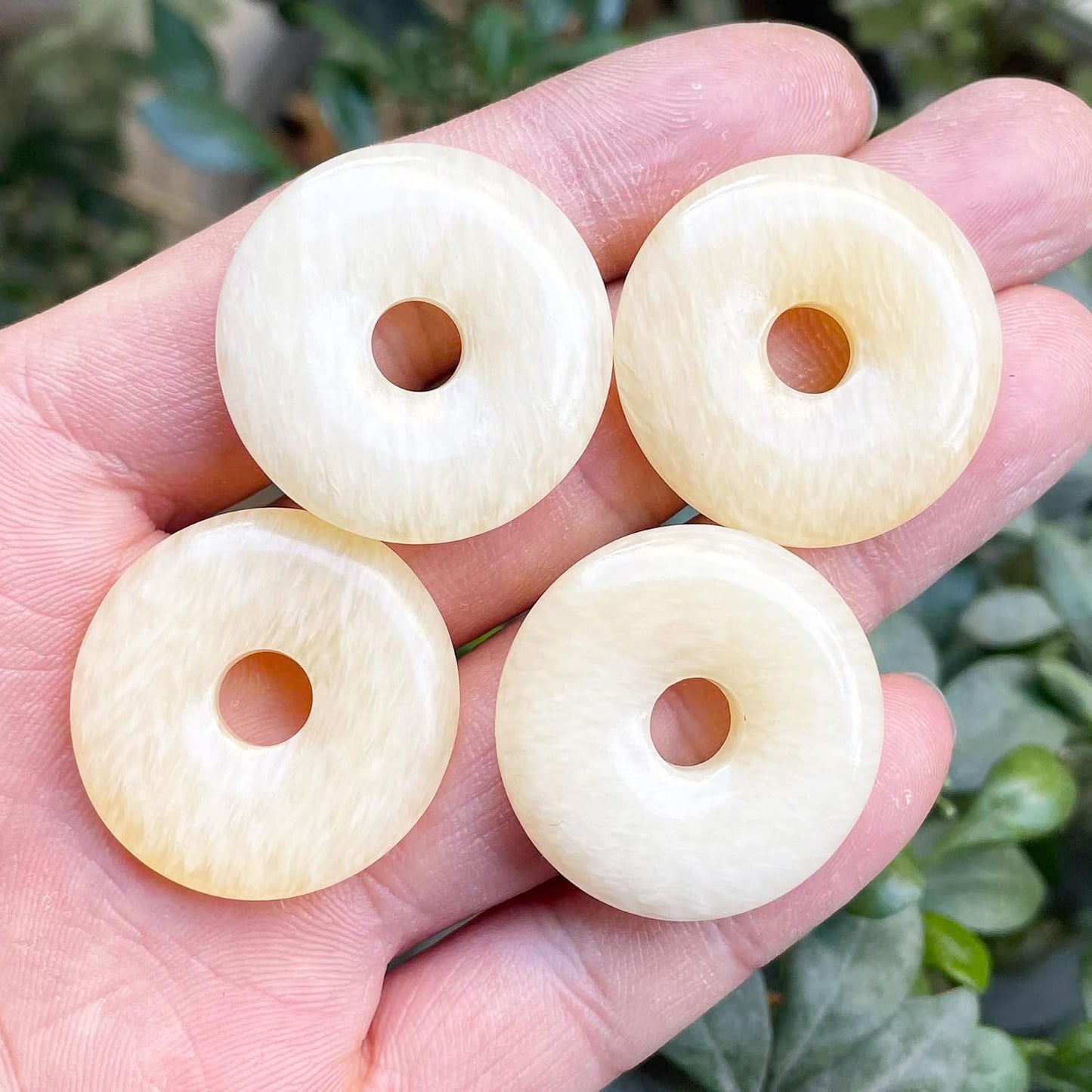 Large Hole 7mm Round Gemstone Disc Lucky Coin Pendant Bead for Jewelry Making, Polished Crystal Amulet Circle Donut Loose Stone Supplies 1.18”(30mm),4Pcs, Yellow Jade