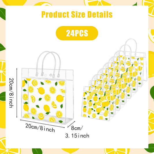 24Pcs Lemon Gift Bags, Lemon Clear PVC Goodie Bags with Handles Lemonade Themed Party Favor Bag Candy Snack Treat Bag for Baby Shower Decorations Wedding Birthday Summer Tea Party Supplies