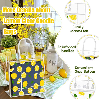 24Pcs Lemon Gift Bags, Lemon Clear PVC Goodie Bags with Handles Lemonade Themed Party Favor Bag Candy Snack Treat Bag for Baby Shower Decorations Wedding Birthday Summer Tea Party Supplies
