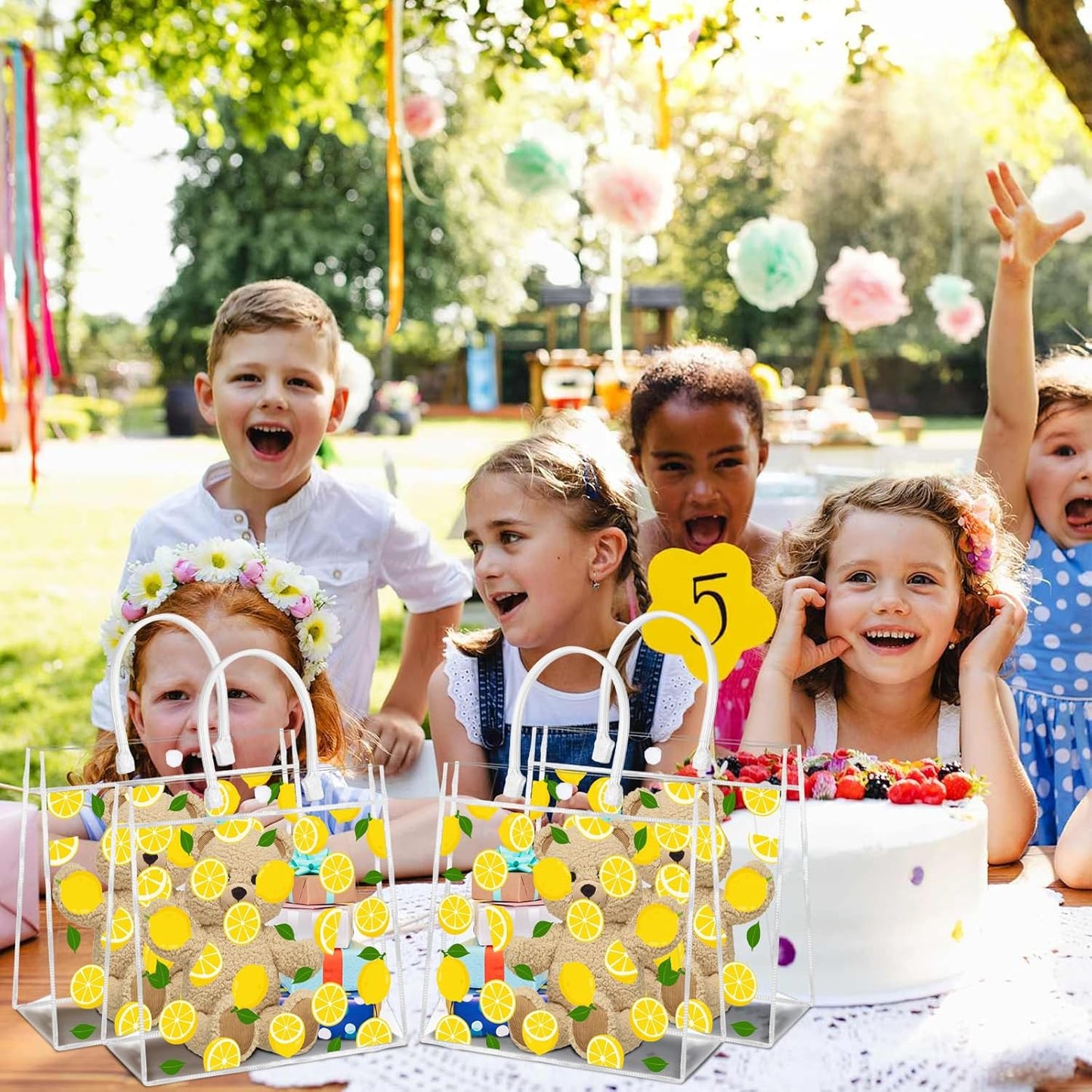 24Pcs Lemon Gift Bags, Lemon Clear PVC Goodie Bags with Handles Lemonade Themed Party Favor Bag Candy Snack Treat Bag for Baby Shower Decorations Wedding Birthday Summer Tea Party Supplies