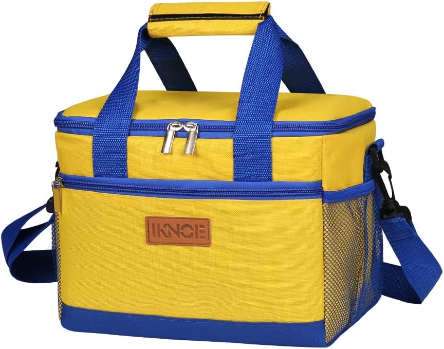 8.5L Insulated Lunch Bag, Leakproof Cooler Tote for Men&Women Yellow | 600D oxford fabric, PEVA liner, wide opening, zipper pocket, side mesh pockets, detachable strap, office, travel, picnic