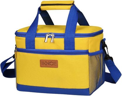 8.5L Insulated Lunch Bag, Leakproof Cooler Tote for Men&Women Yellow | 600D oxford fabric, PEVA liner, wide opening, zipper pocket, side mesh pockets, detachable strap, office, travel, picnic