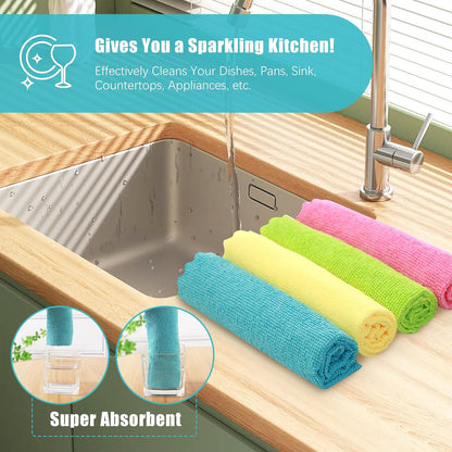 12 Pack Microfiber Cleaning Cloth - Reusable Cleaning Rag, Fast Drying Cleaning Towels,12"X12", Green/Blue/Yellow/Pink