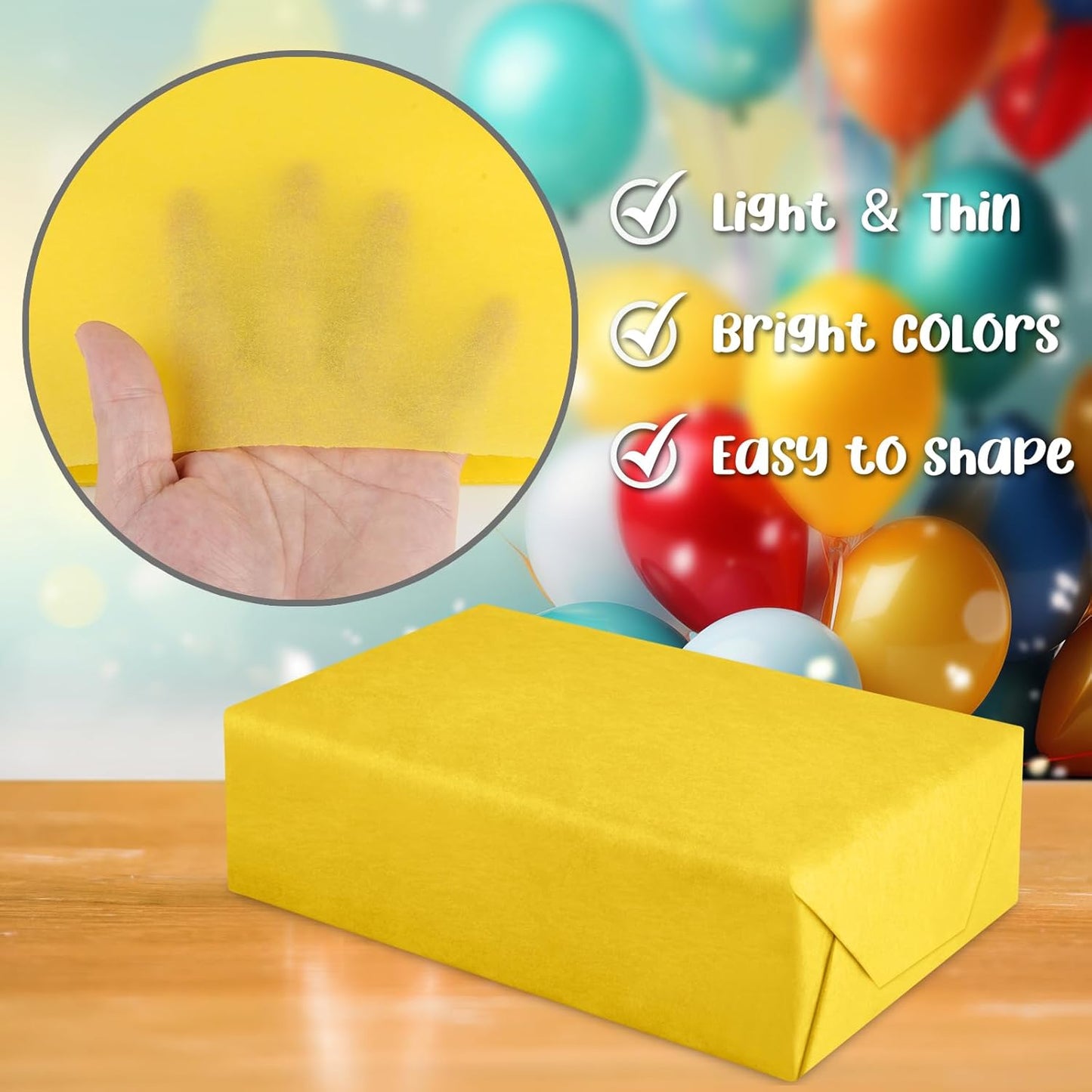 60 Sheets Yellow Tissue Paper Art Gift Wrapping Tissue Paper Bulk Gift Wrapping for DIY Art Craft Floral Birthday Autumn Thanksgiving Party Festival(20 x 14.5 inches /50 x 37cm)