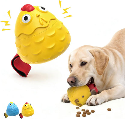Interactive Dog Treat Dispensing Toy, Natural Rubber Chicken Design with Built-in Sound Generator, Slow Feeder Puzzle Toy for Aggressive Chewers, Teeth Cleaning for Small Medium Large Dogs (Yellow)