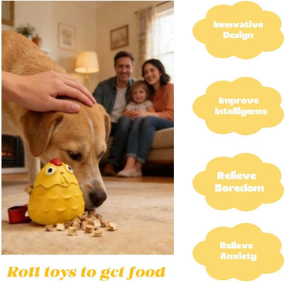 Interactive Dog Treat Dispensing Toy, Natural Rubber Chicken Design with Built-in Sound Generator, Slow Feeder Puzzle Toy for Aggressive Chewers, Teeth Cleaning for Small Medium Large Dogs (Yellow)