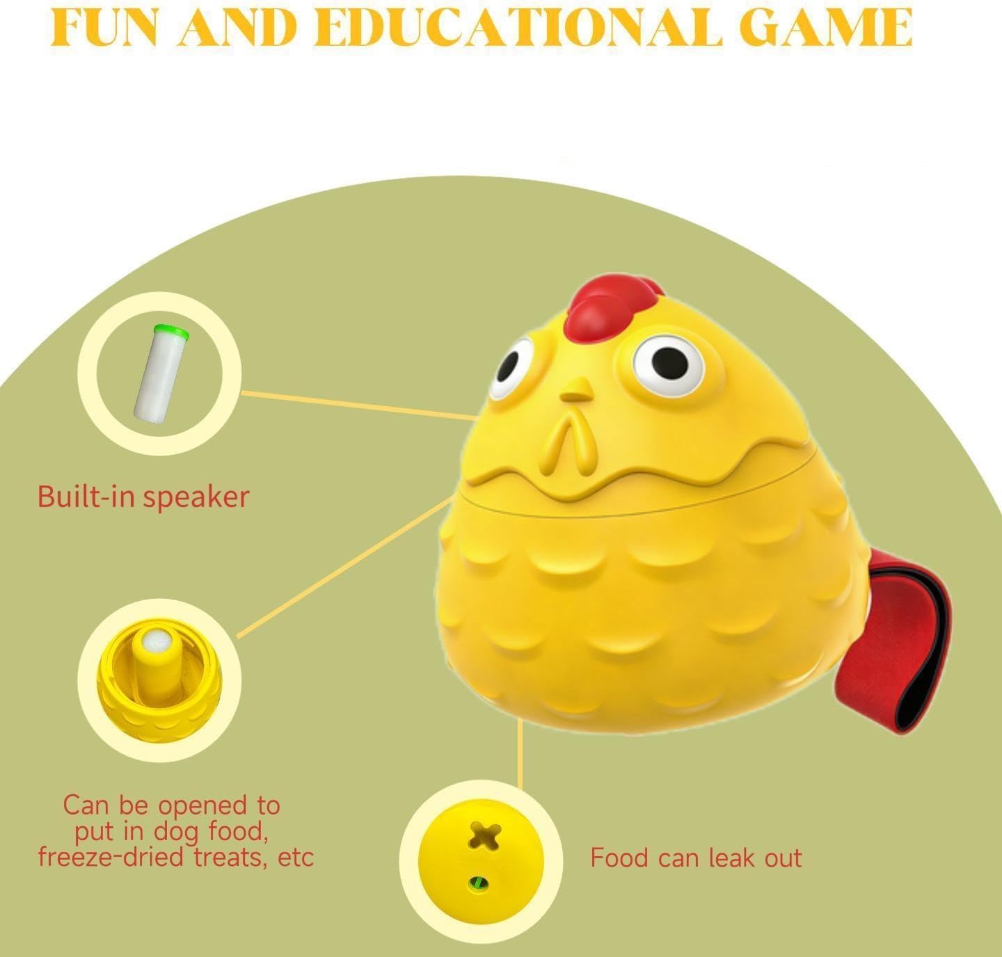 Interactive Dog Treat Dispensing Toy, Natural Rubber Chicken Design with Built-in Sound Generator, Slow Feeder Puzzle Toy for Aggressive Chewers, Teeth Cleaning for Small Medium Large Dogs (Yellow)