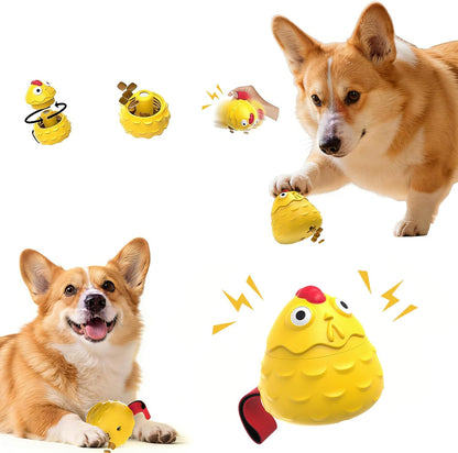 Interactive Dog Treat Dispensing Toy, Natural Rubber Chicken Design with Built-in Sound Generator, Slow Feeder Puzzle Toy for Aggressive Chewers, Teeth Cleaning for Small Medium Large Dogs (Yellow)