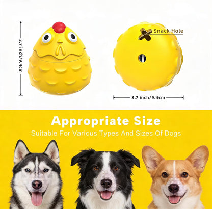 Interactive Dog Treat Dispensing Toy, Natural Rubber Chicken Design with Built-in Sound Generator, Slow Feeder Puzzle Toy for Aggressive Chewers, Teeth Cleaning for Small Medium Large Dogs (Yellow)