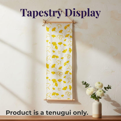 Tenugui Traditional Towel Made in Japan Fray Prevention 100% Cotton Eco Friendly Kitchen Towel Gift Wrapping Gingko (Icho) Yellow on White 34.64" L x 12.99" W (88 × 33 cm)