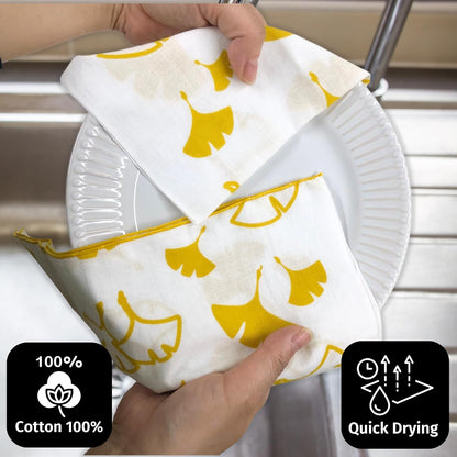 Tenugui Traditional Towel Made in Japan Fray Prevention 100% Cotton Eco Friendly Kitchen Towel Gift Wrapping Gingko (Icho) Yellow on White 34.64" L x 12.99" W (88 × 33 cm)