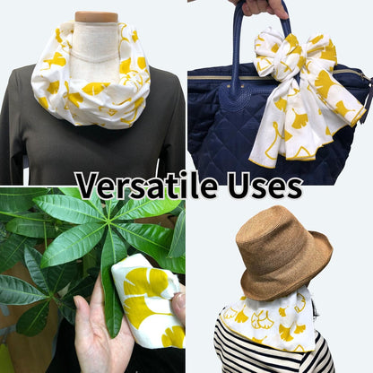 Tenugui Traditional Towel Made in Japan Fray Prevention 100% Cotton Eco Friendly Kitchen Towel Gift Wrapping Gingko (Icho) Yellow on White 34.64" L x 12.99" W (88 × 33 cm)