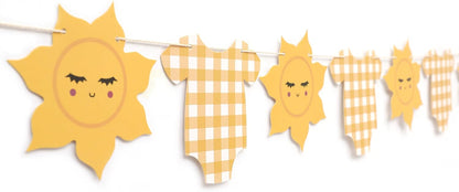 Yellow Gingham Sun Bodysuit Banner,Gingham Sunshine Baby Shower Banner | You Are My Sunshine Baby Shower,Sun 1st Birthday Decorations For Boy