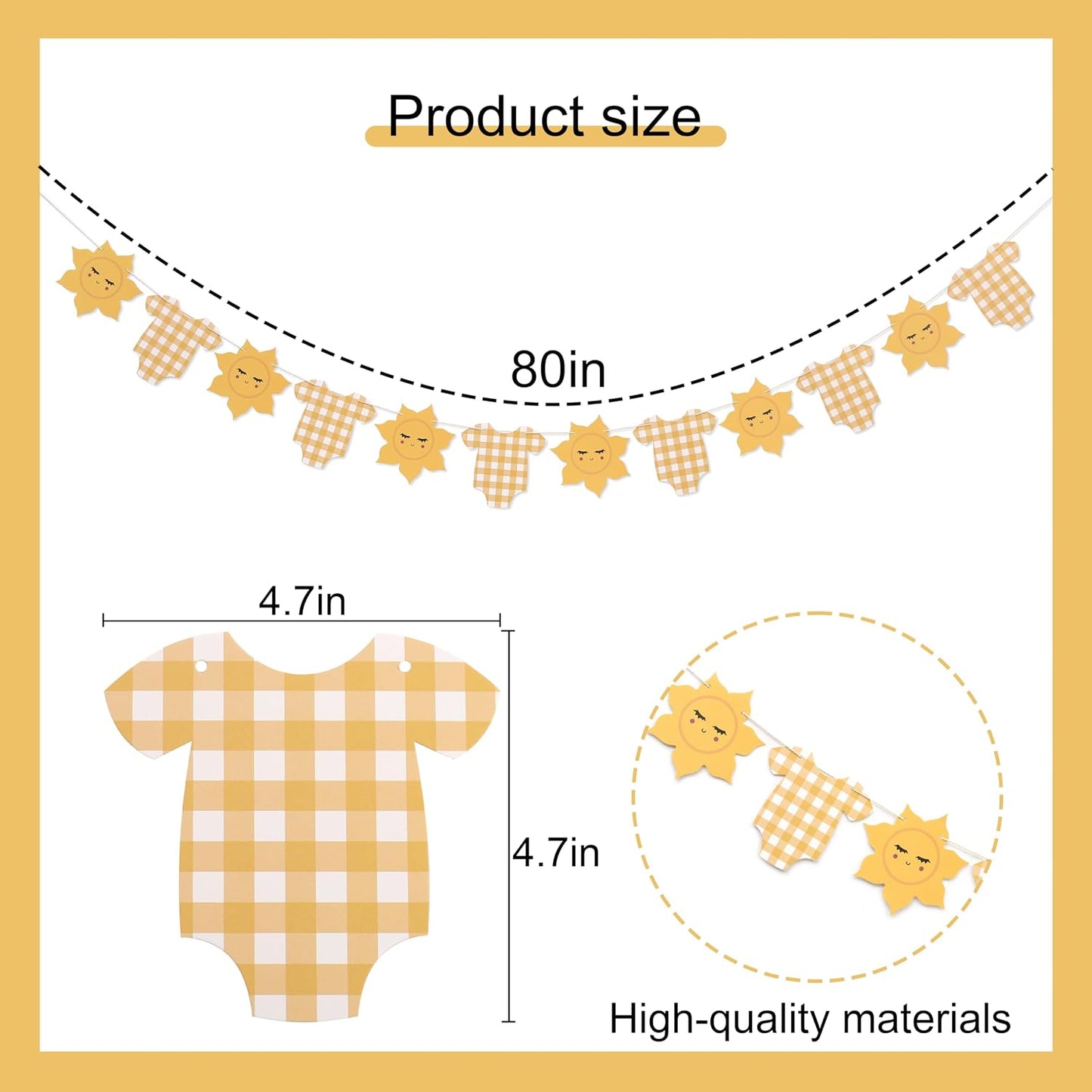 Yellow Gingham Sun Bodysuit Banner,Gingham Sunshine Baby Shower Banner | You Are My Sunshine Baby Shower,Sun 1st Birthday Decorations For Boy