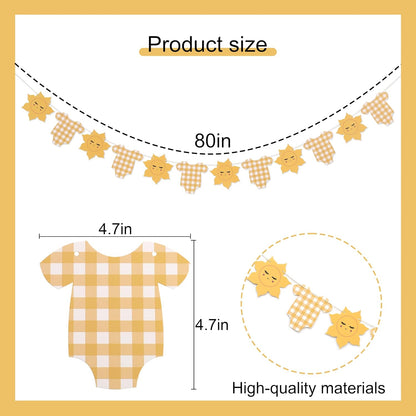 Yellow Gingham Sun Bodysuit Banner,Gingham Sunshine Baby Shower Banner | You Are My Sunshine Baby Shower,Sun 1st Birthday Decorations For Boy