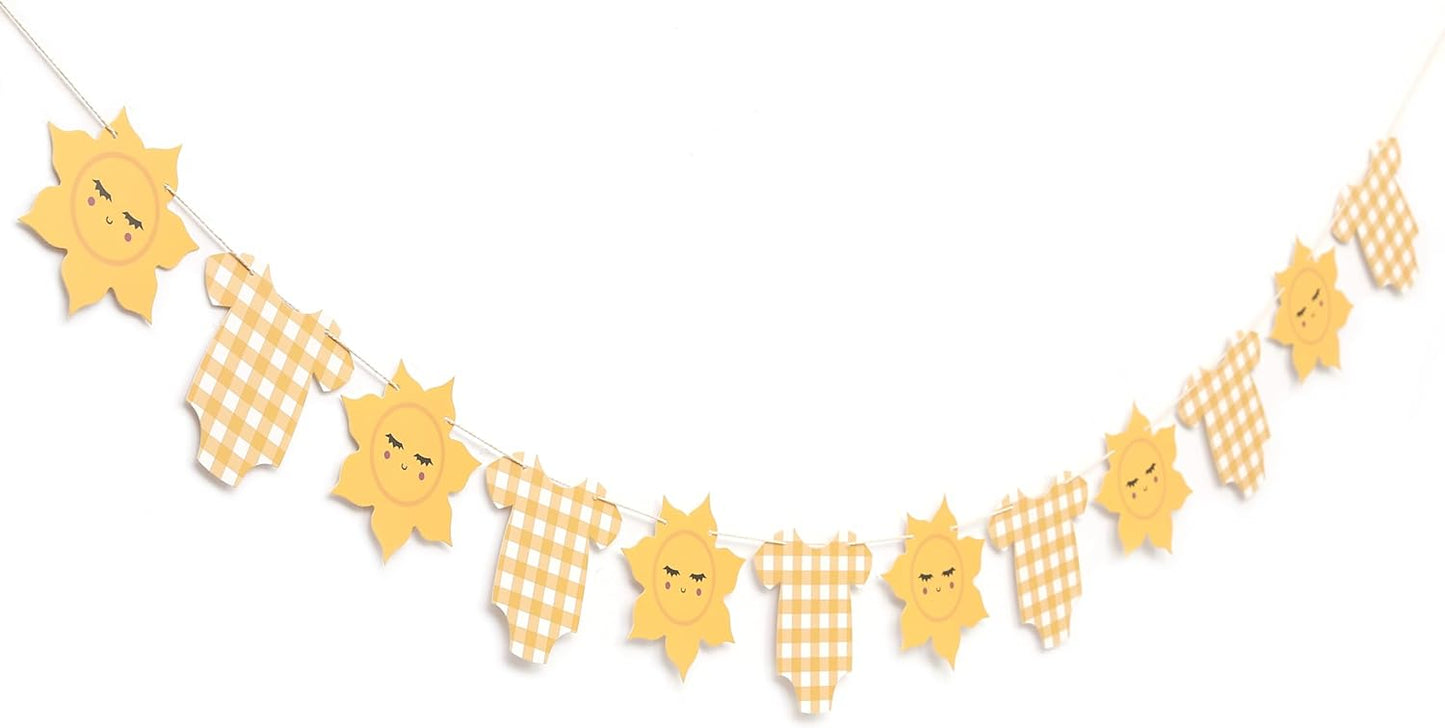 Yellow Gingham Sun Bodysuit Banner,Gingham Sunshine Baby Shower Banner | You Are My Sunshine Baby Shower,Sun 1st Birthday Decorations For Boy