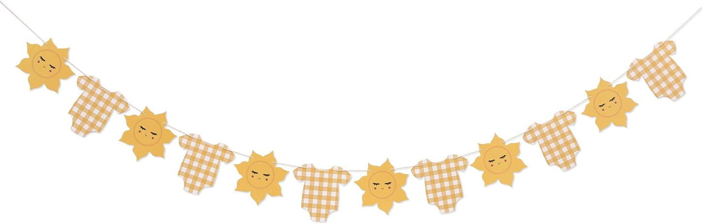 Yellow Gingham Sun Bodysuit Banner,Gingham Sunshine Baby Shower Banner | You Are My Sunshine Baby Shower,Sun 1st Birthday Decorations For Boy
