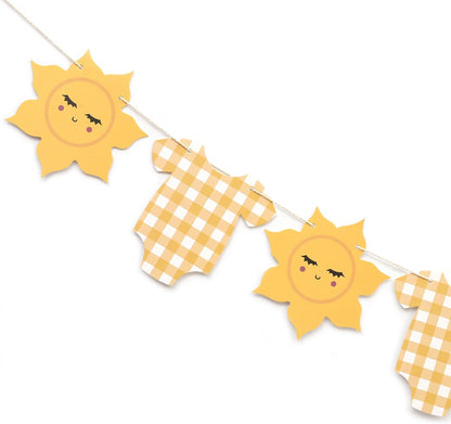 Yellow Gingham Sun Bodysuit Banner,Gingham Sunshine Baby Shower Banner | You Are My Sunshine Baby Shower,Sun 1st Birthday Decorations For Boy
