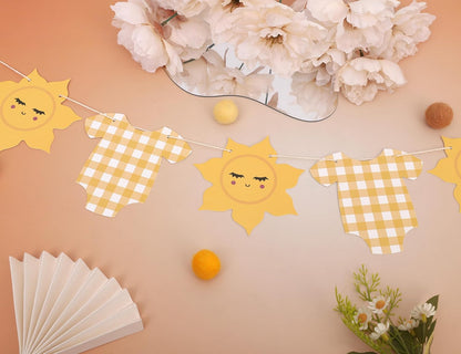 Yellow Gingham Sun Bodysuit Banner,Gingham Sunshine Baby Shower Banner | You Are My Sunshine Baby Shower,Sun 1st Birthday Decorations For Boy